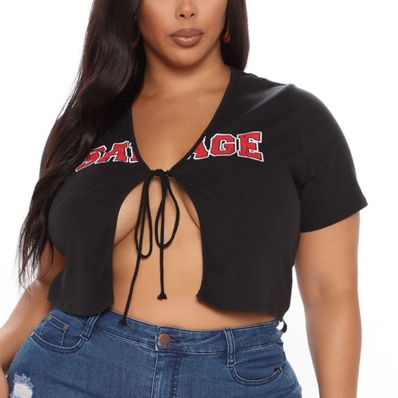 Savage Tie Front Top - Black/Red - Picture 1 of 4